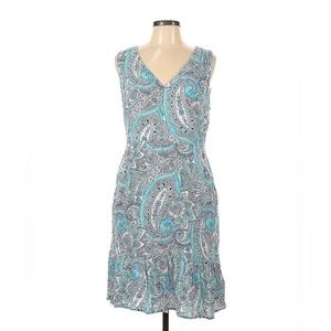 Cynthia Rowley Sleeveless Dress Size 10 Blue Paisley V-Neck Ruffle Hem Pockets